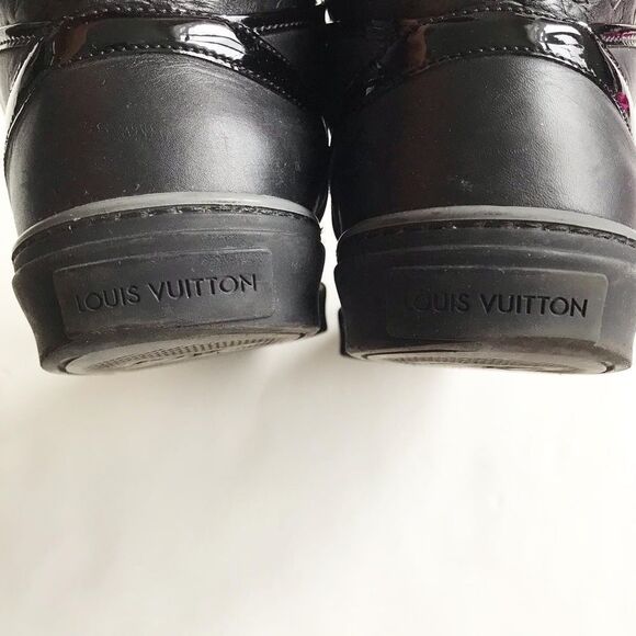 Louis Vuitton Black Patent Calfskin Embossed Monogram Tower Sneakers EUC 7(8 US) - Picture 9 of 10